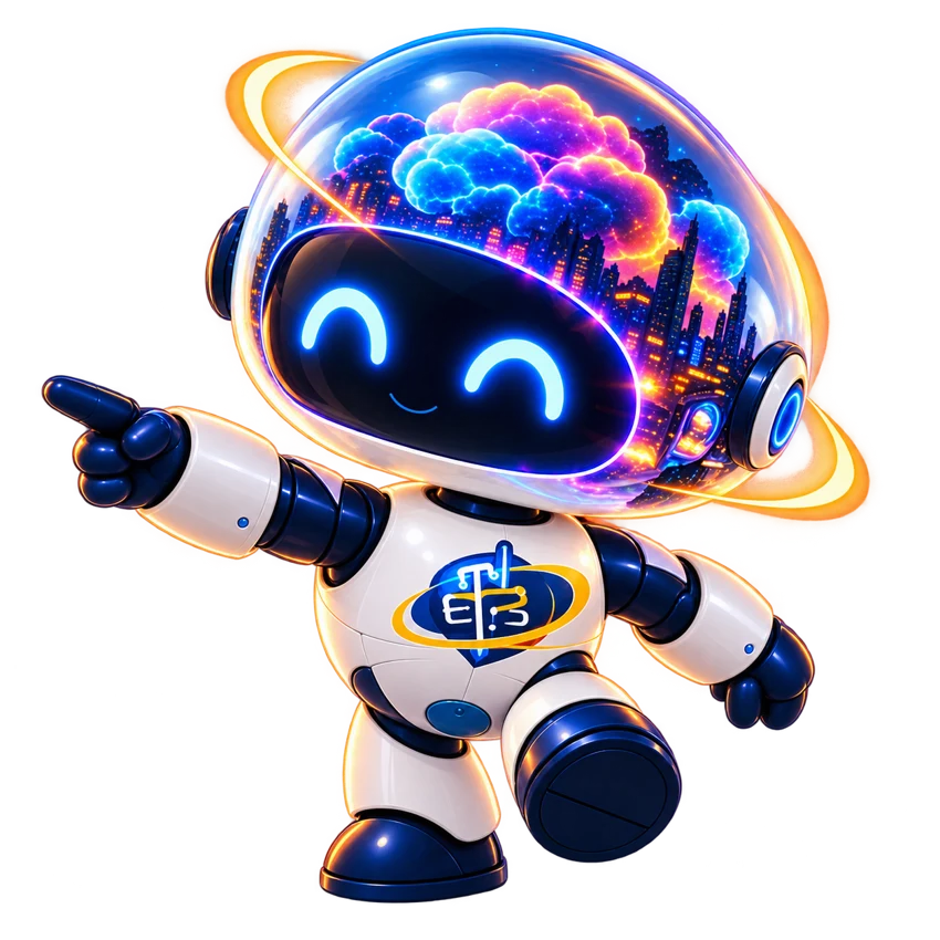 Nodi, el robot de BACK END, señalando hacia el texto